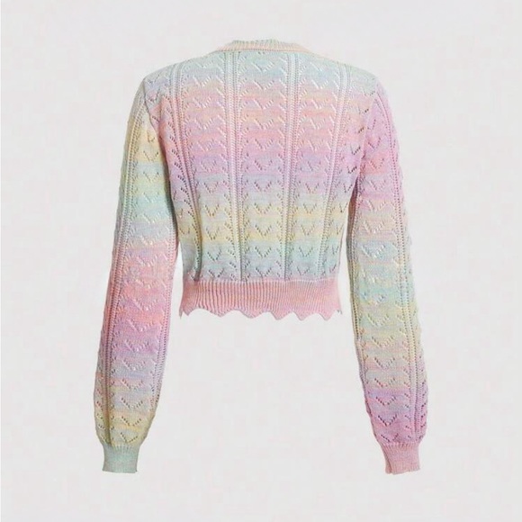 Dainty Multi Cable Knit Tie Dye Ombre Pointelle Cardigan Mult Sizes New - Picture 2 of 6